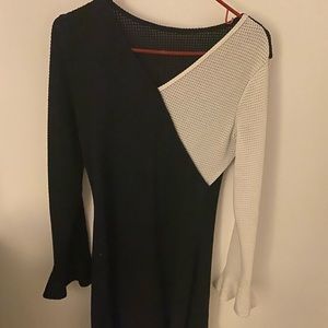 Shein Black/White Long Flutter Sleeve Dress